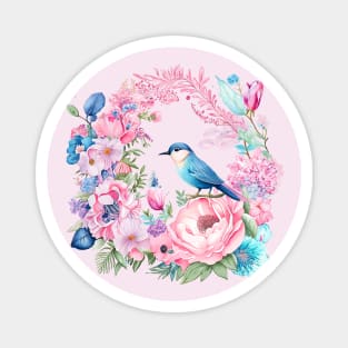 Funny bird and purple, pink wildflowers meadow, Lavender Flowers wreath Watercolor Artwork Romance bouquet flowers Birthday, Holiday, Wedding Day, Grandma, Girls, Women's Day gifts and decoration Magnet